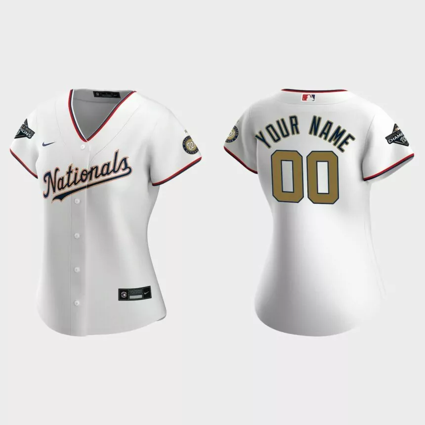 Women Washington Nationals Custom White 2020 Gold Program Replica Jersey