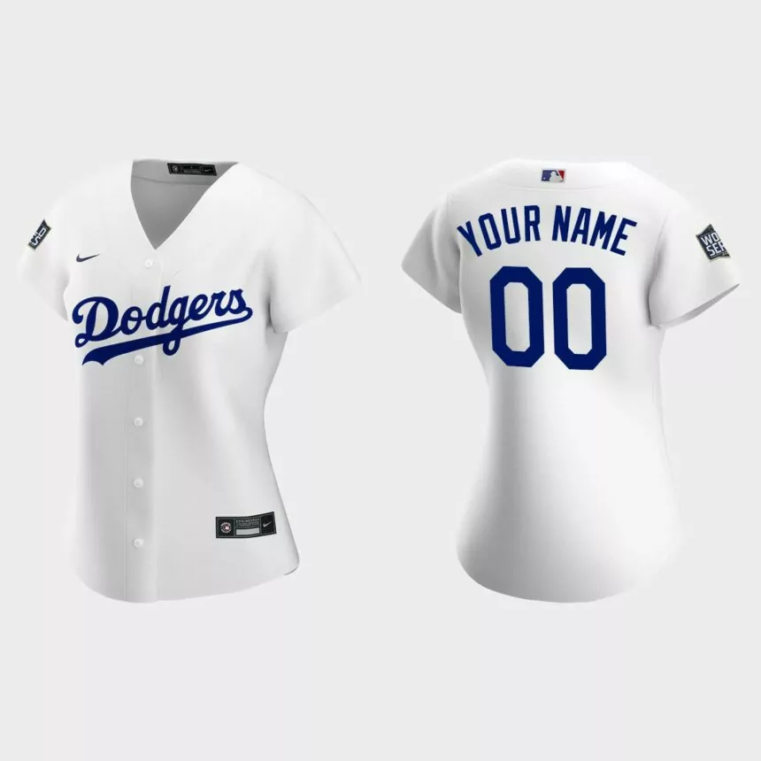 Women’s Los Angeles Dodgers #00 Custom Replica 2020 World Series Home Jersey – White