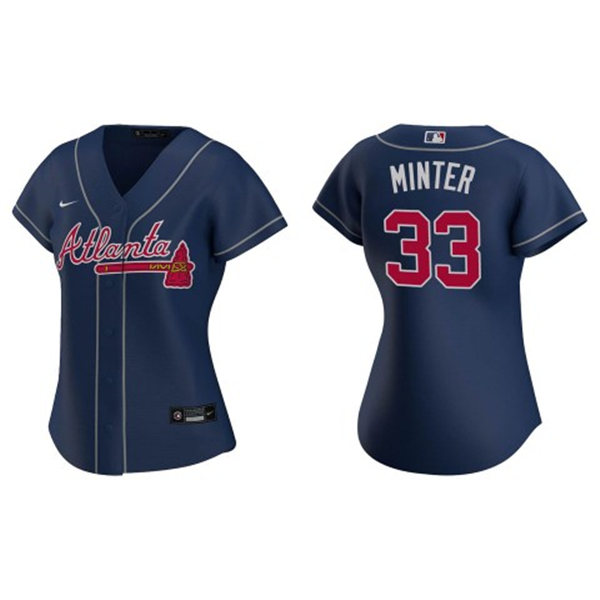 Womens Atlanta Braves #33 A.J. Minter Nike Navy Alternate Cool Base Jersey
