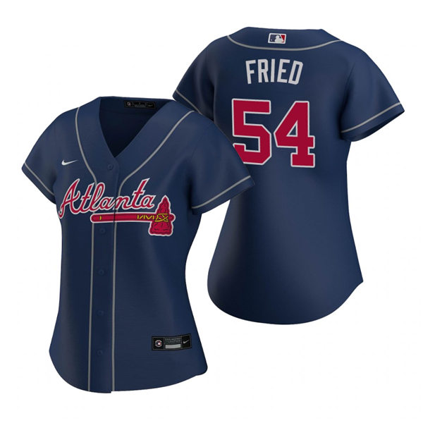 Womens Atlanta Braves #54 Max Fried Nike Navy Alternate Cool Base Jersey