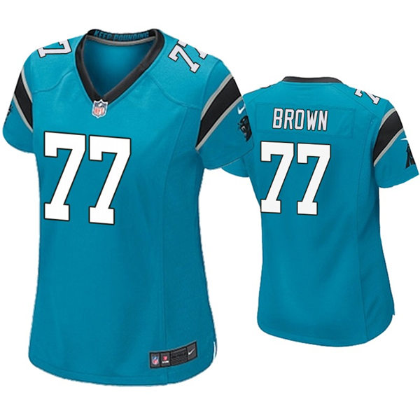Womens Carolina Panthers #77 Deonte Brown Nike Blue Limited Jersey
