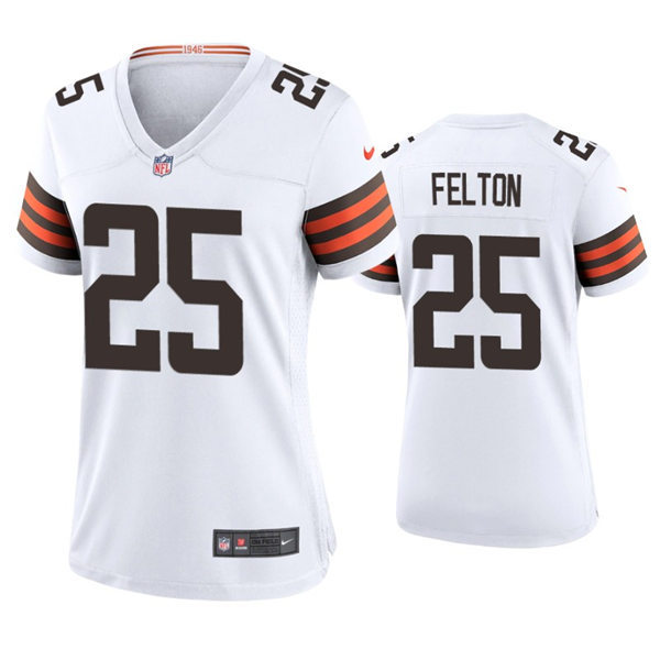 Womens Cleveland Browns #25 Demetric Felton Nike White Away Vapor Limited Jersey