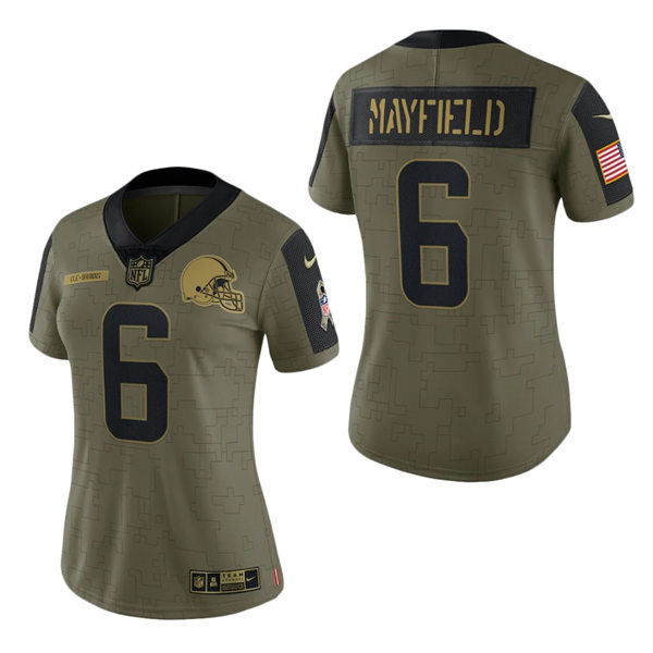 Womens Cleveland Browns #6 Baker Mayfield Nike Olive 2021 Salute To Service Limited Jersey