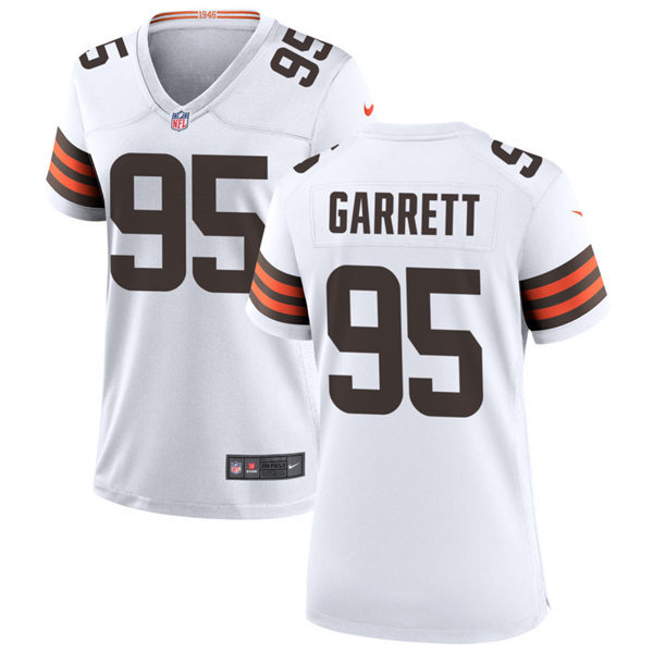 Womens Cleveland Browns #95 Myles Garrett Nike White Away Vapor Limited Jersey