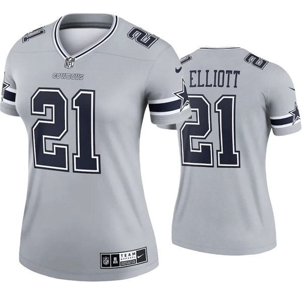 Womens Dallas Cowboys #21 Ezekiel Elliott Nike Silver Inverted Legend Jersey