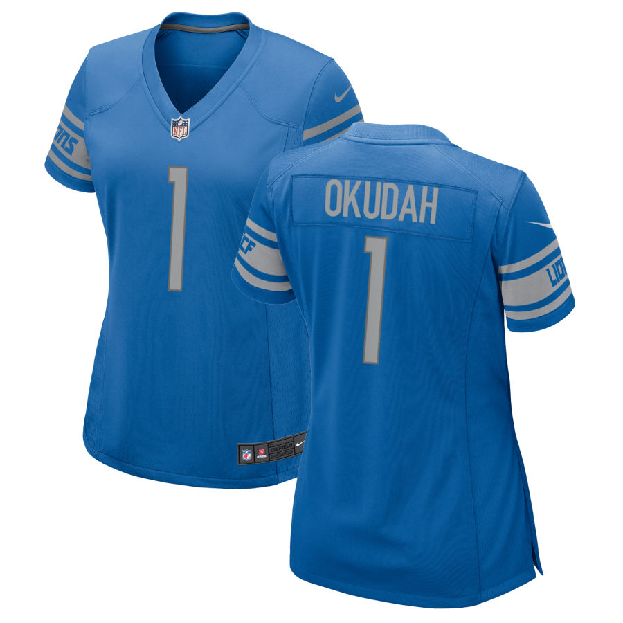 Womens Detroit Lions #1 Jeff Okudah Nike Blue Limited Jersey