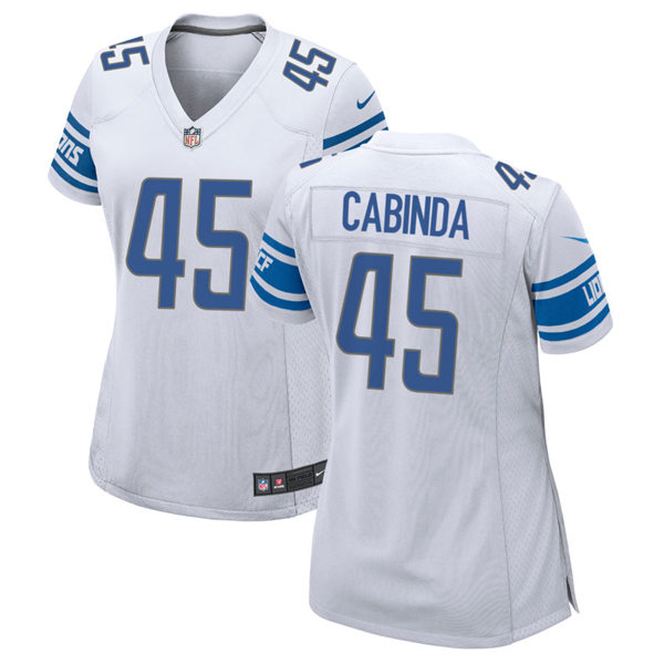 Womens Detroit Lions #45 Jason Cabinda Nike White Limited Jersey