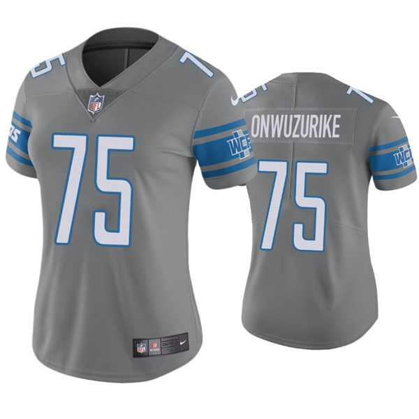 Womens Detroit Lions #75 Levi Onwuzurike Nike Silver Color Rush Jersey