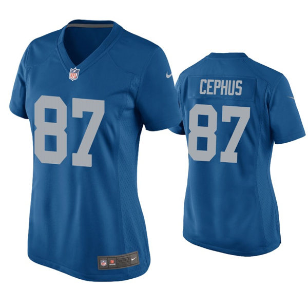 Womens Detroit Lions #87 Quintez Cephus Nike Blue Retro Throwback Jersey