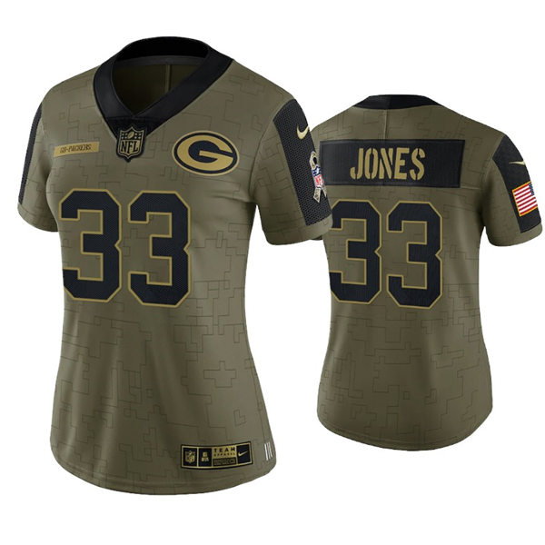 Womens Green Bay Packers #33 Aaron Jones Nike Olive 2021 Salute To Service Jersey