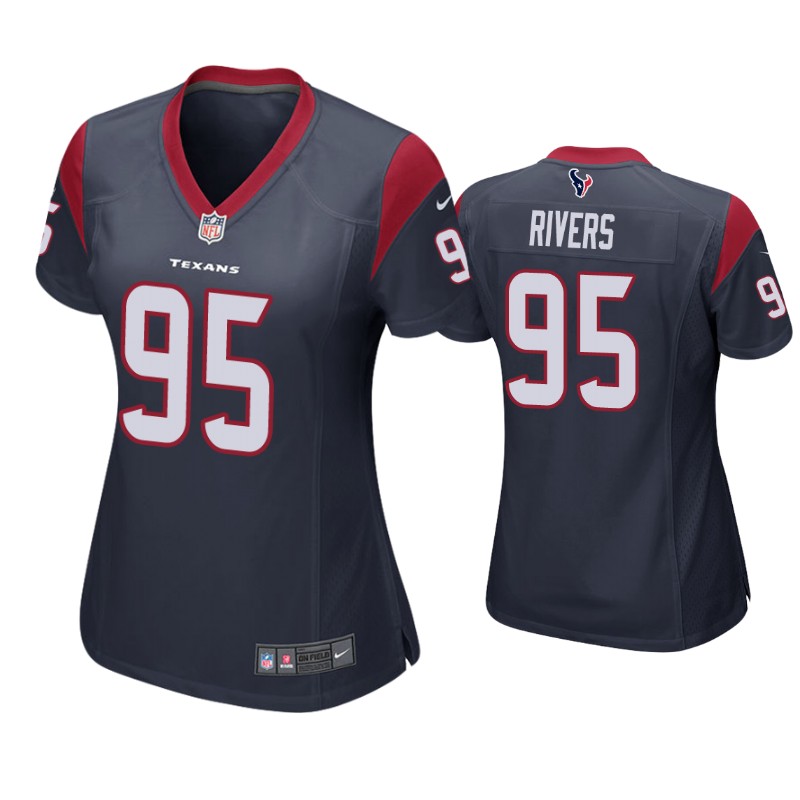 Womens Houston Texans #95 Derek Rivers Navy Blue Limited Jersey