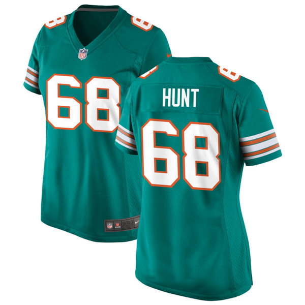 Womens Miami Dolphins #68 Robert Hunt Nike Aqua Retro Alternate Vapor Limited Jersey