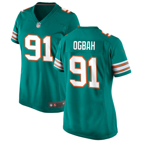 Womens Miami Dolphins #91 Emmanuel Ogbah Nike Aqua Retro Alternate Vapor Limited Jersey