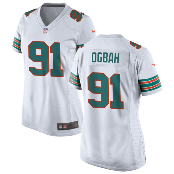 Womens Miami Dolphins #91 Emmanuel Ogbah Nike White Retro Alternate Vapor Limited Jersey