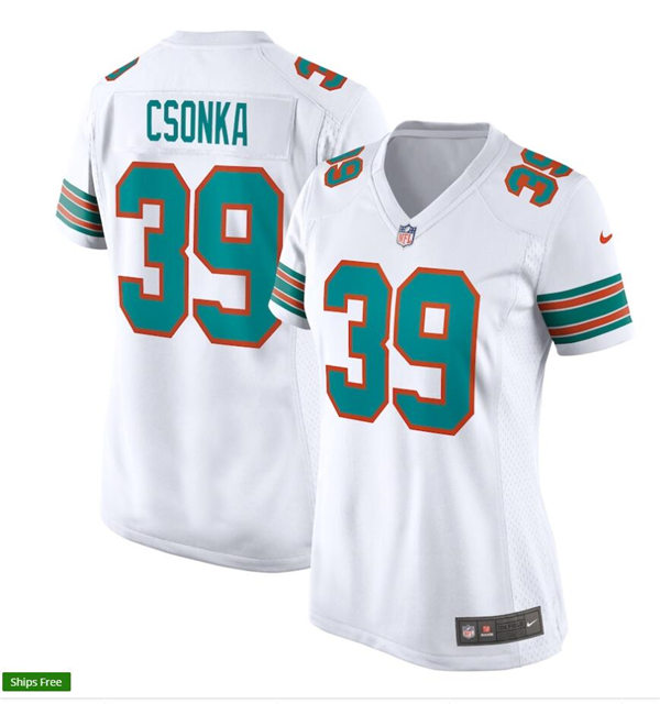 Womens Miami Dolphins Retired Player #39 Larry Csonka Nike White Retro Alternate Limited Jersey