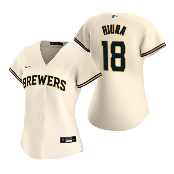 Womens Milwaukee Brewers #18 Keston Hiura Cream Home Jersey