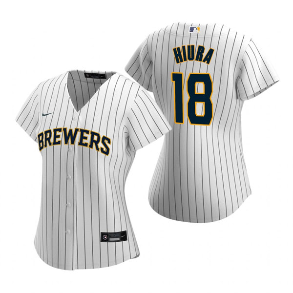 Womens Milwaukee Brewers #18 Keston Hiura White Pinstripe Alternate Jersey