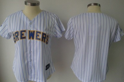 Womens Milwaukee Brewers Customized White Pinstripe Jersey