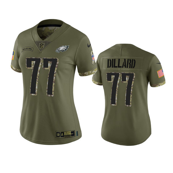 Womens Philadelphia Eagles #77 Andre Dillard Olive 2022 Salute To Service Limited Jersey