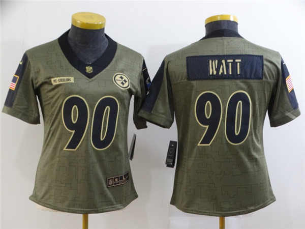 Womens Pittsburgh Steelers #90 T.J. Watt Steelers Nike Olive 2021 Salute To Service Limited Jersey