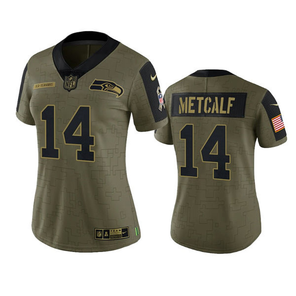 Womens Seattle Seahawks #14 DK Metcalf Nike Olive 2021 Salute To Service Limited Jersey