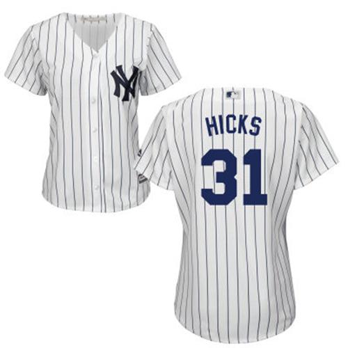 Yankees #31 Aaron Hicks White Strip Home Women's Stitched MLB Jersey