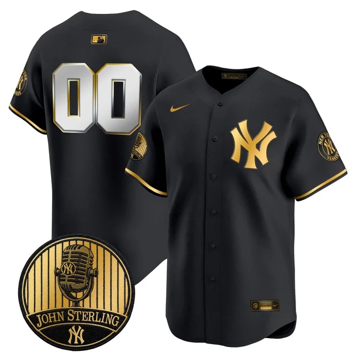 Yankees John Sterling The Voice of the Yankees Tribute Patch Vapor Premier Limited Custom Jersey V3 BLACK