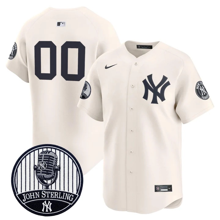 Yankees John Sterling The Voice of the Yankees Tribute Patch Vapor Premier Limited Custom Jersey V3 CREAM