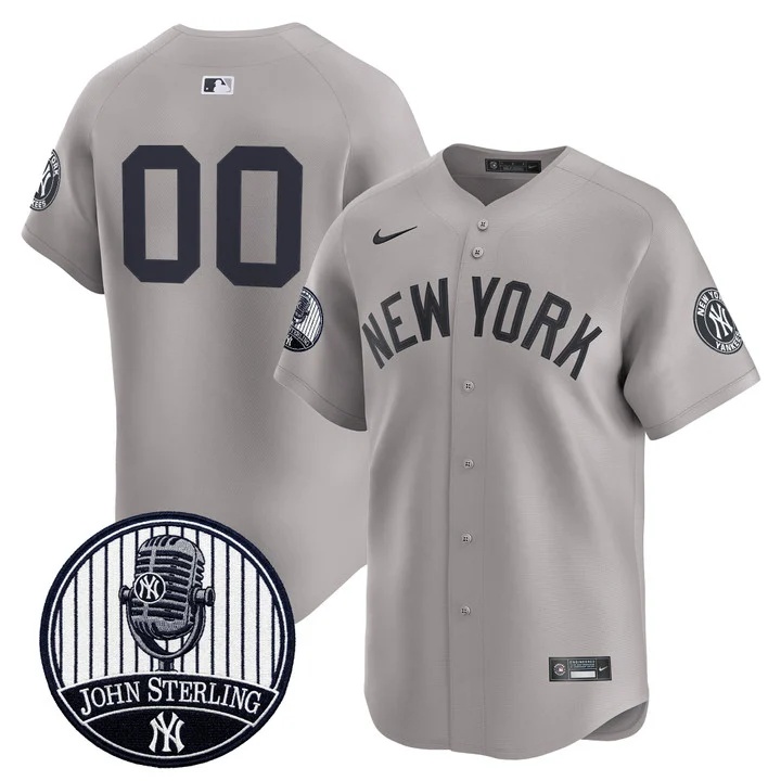 Yankees John Sterling The Voice of the Yankees Tribute Patch Vapor Premier Limited Custom Jersey V3 GRAY