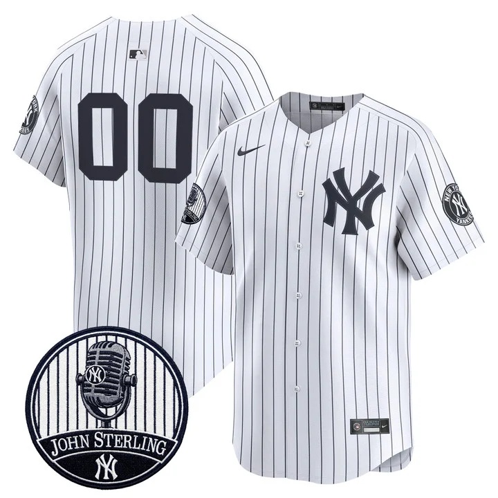 Yankees John Sterling The Voice of the Yankees Tribute Patch Vapor Premier Limited Custom Jersey V3 WHITE