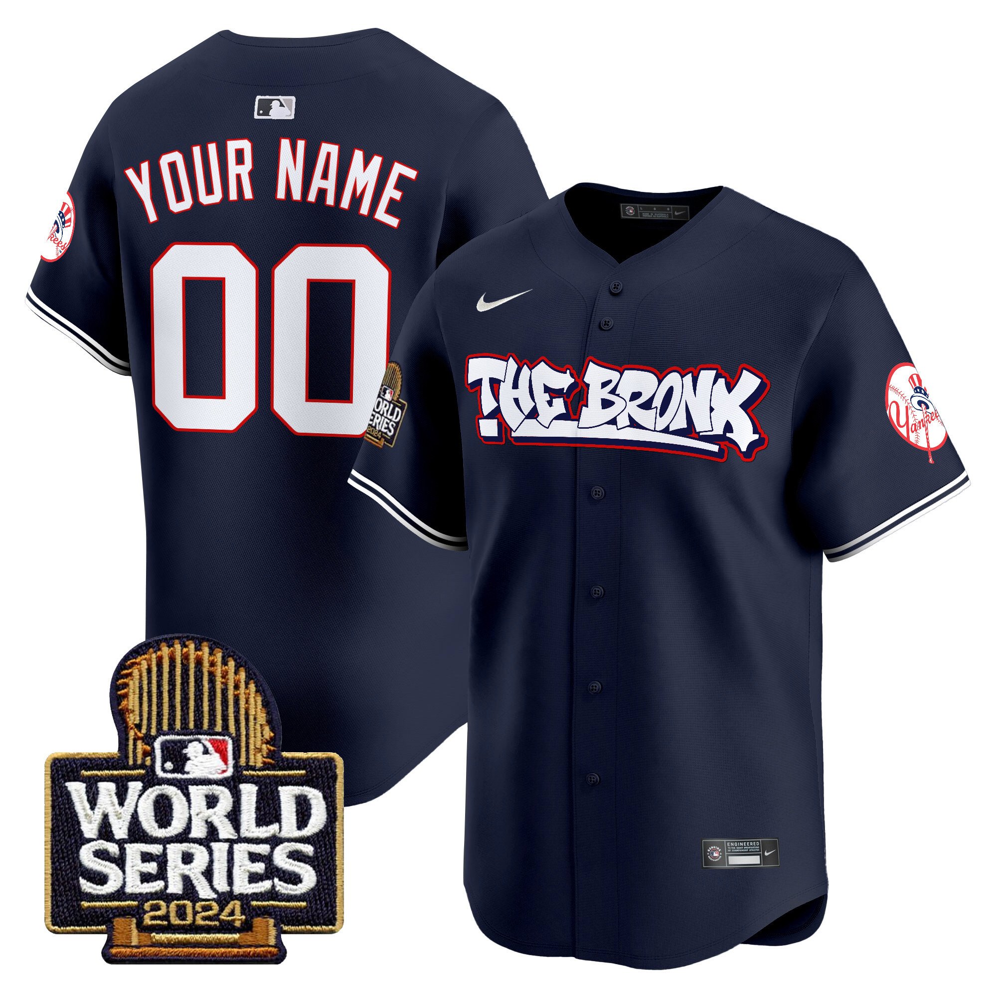 Yankees The Bronx 2024 World Series Vapor Premier Limited Custom Jersey navy