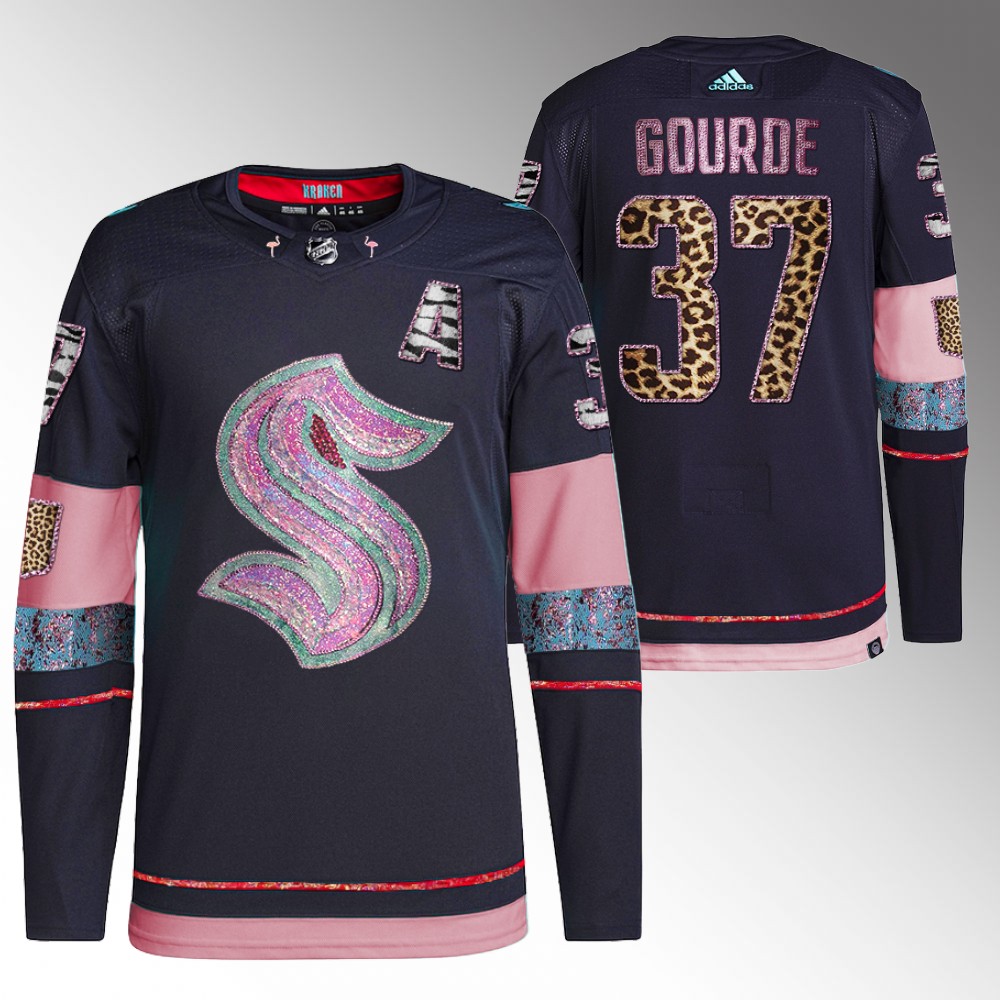 Yanni Gourde Kraken MGK Leopard Print Jersey Navy Diamond Limited