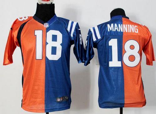 Youth  Nike Colts #18 Peyton Manning Orange Blue Stitched NFL Elite Split Broncos Jersey