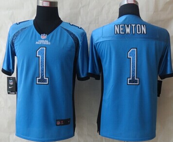 Youth 2014 New Carolina Panthers 1 Newton Drift Fashion Blue Elite Jerseys