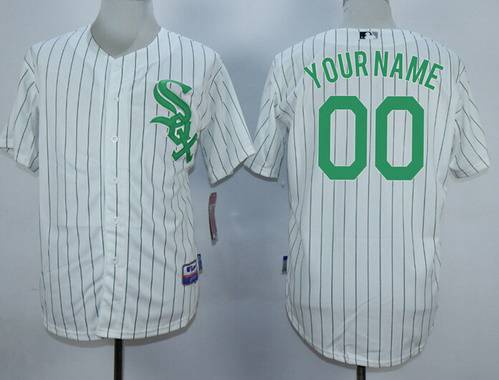 Youth's Chicago White Sox Customized White With Green Pinstripe Jersey