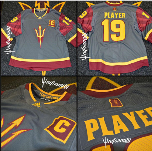 Youth Arizona State Sun Devils Custom Adidas Charcoal College Hockey Game Jersey