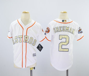 Youth Astros 2 Alex Bregman White Youth 2018 Gold Program Cool Base Jersey
