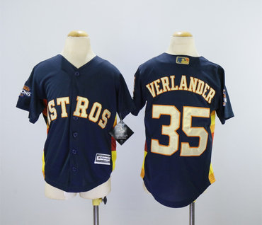 Youth Astros 35 Justin Verlander Navy Youth 2018 Gold Program Cool Base Jersey