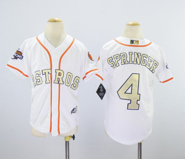 Youth Astros 4 George Springer White Youth 2018 Gold Program Cool Base Jersey
