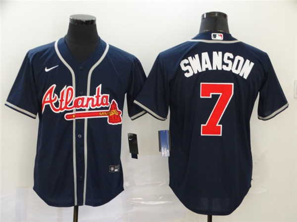 Youth Atlanta Braves #7 Dansby Swanson Nike Navy Alternate Cool Base Jersey