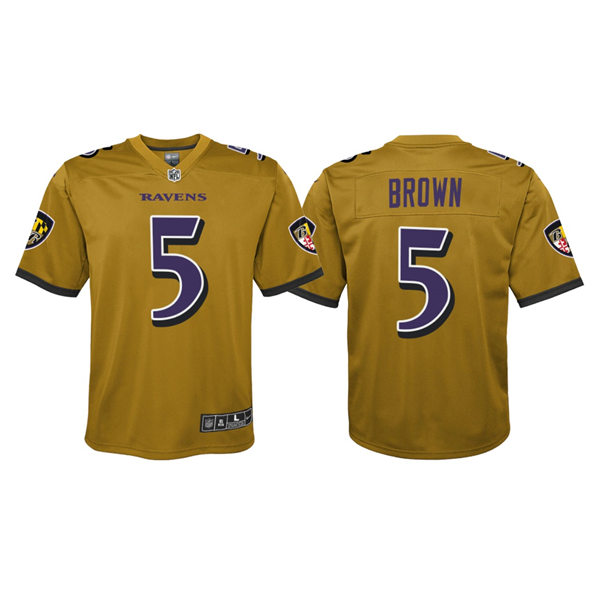Youth Baltimore Ravens #5 Marquise Brown Gold Inverted Game Jersey