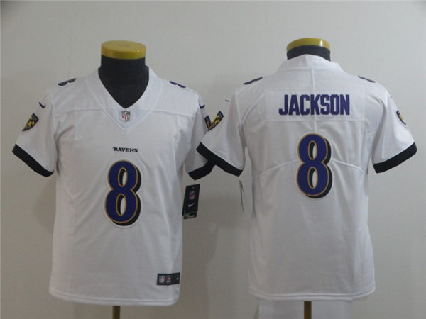Youth Baltimore Ravens #8 Lamar Jackson Nike White Stitched NFL Limited Stitched Jersey