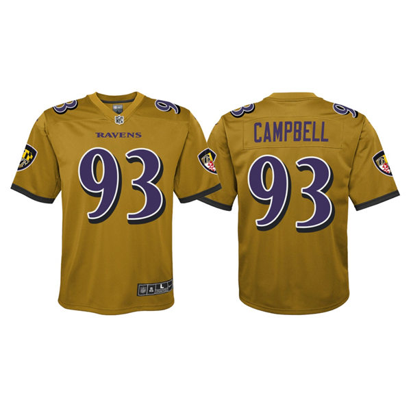 Youth Baltimore Ravens #93 Calais Campbell Gold Inverted Game Jersey