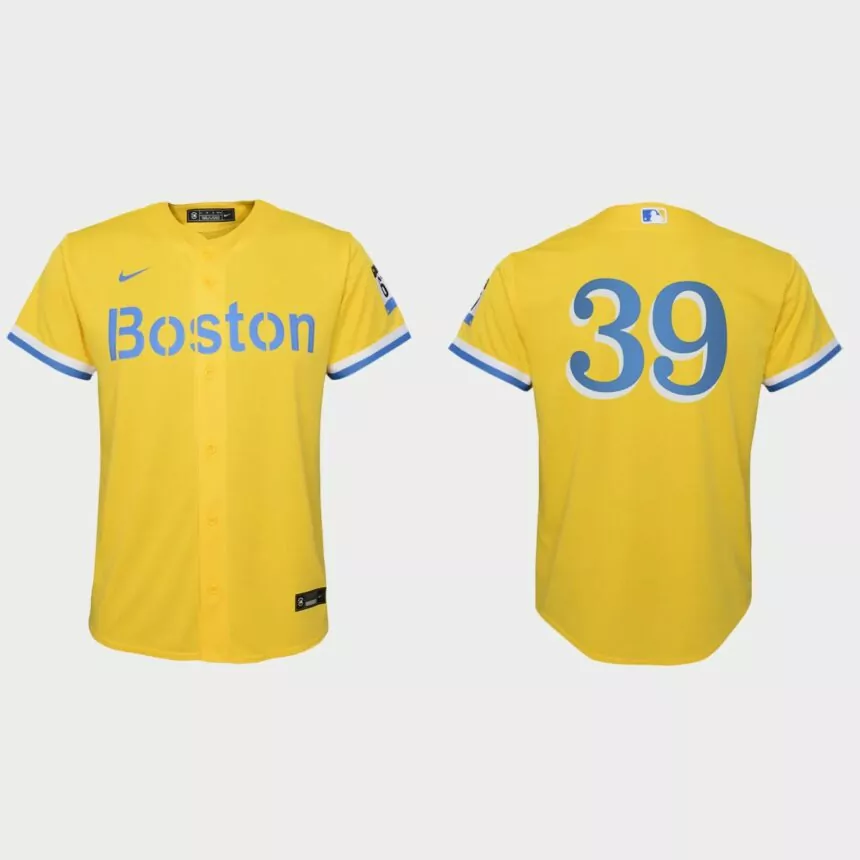 Youth Boston Red Sox #39 Christian Arroyo Gold Light Blue 2021 City Connect Replica Jersey
