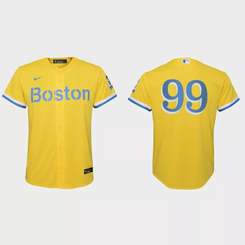 Youth Boston Red Sox #99 Alex Verdugo Gold Light Blue 2021 City Connect Replica Jersey