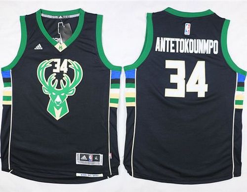 Youth Bucks #34 Giannis Antetokounmpo Black Stitched  NBA Jersey