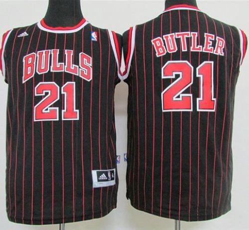 Youth Bulls #21 Jimmy Butler Black Strip Stitched  NBA Jersey