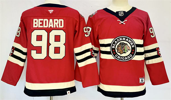 Youth Chicago Blackhawks #98 Connor Bedard Fanatics Red 2025 NHL Winter Classic Premium Jersey 