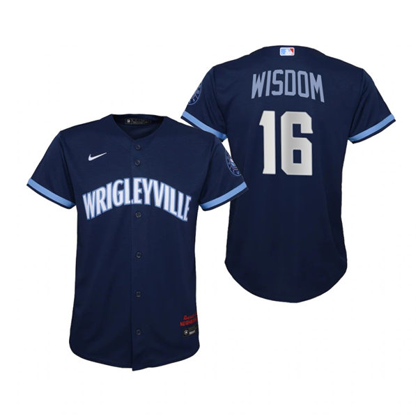 Youth Chicago Cubs #16 Patrick Wisdom Nike Navy 2021 City Connect Jersey