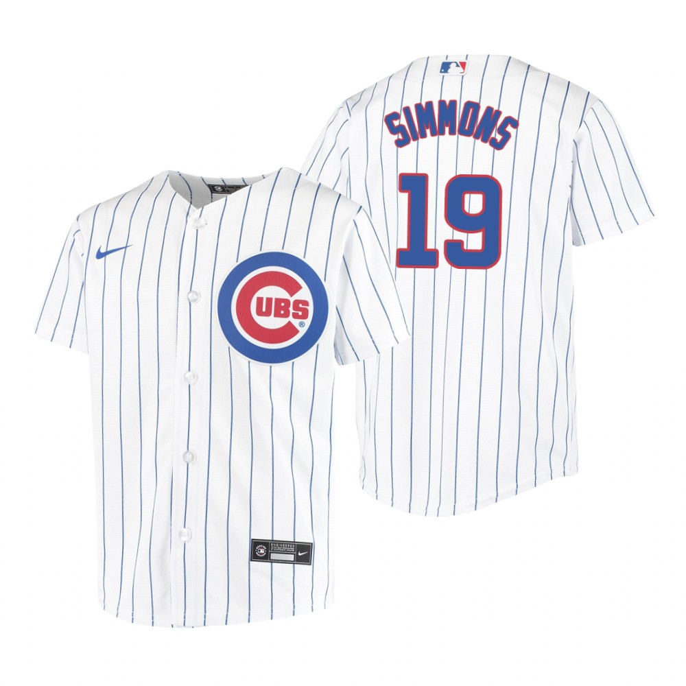 Youth Chicago Cubs #19 Andrelton Simmons Nike Home White Cool Base Jersey